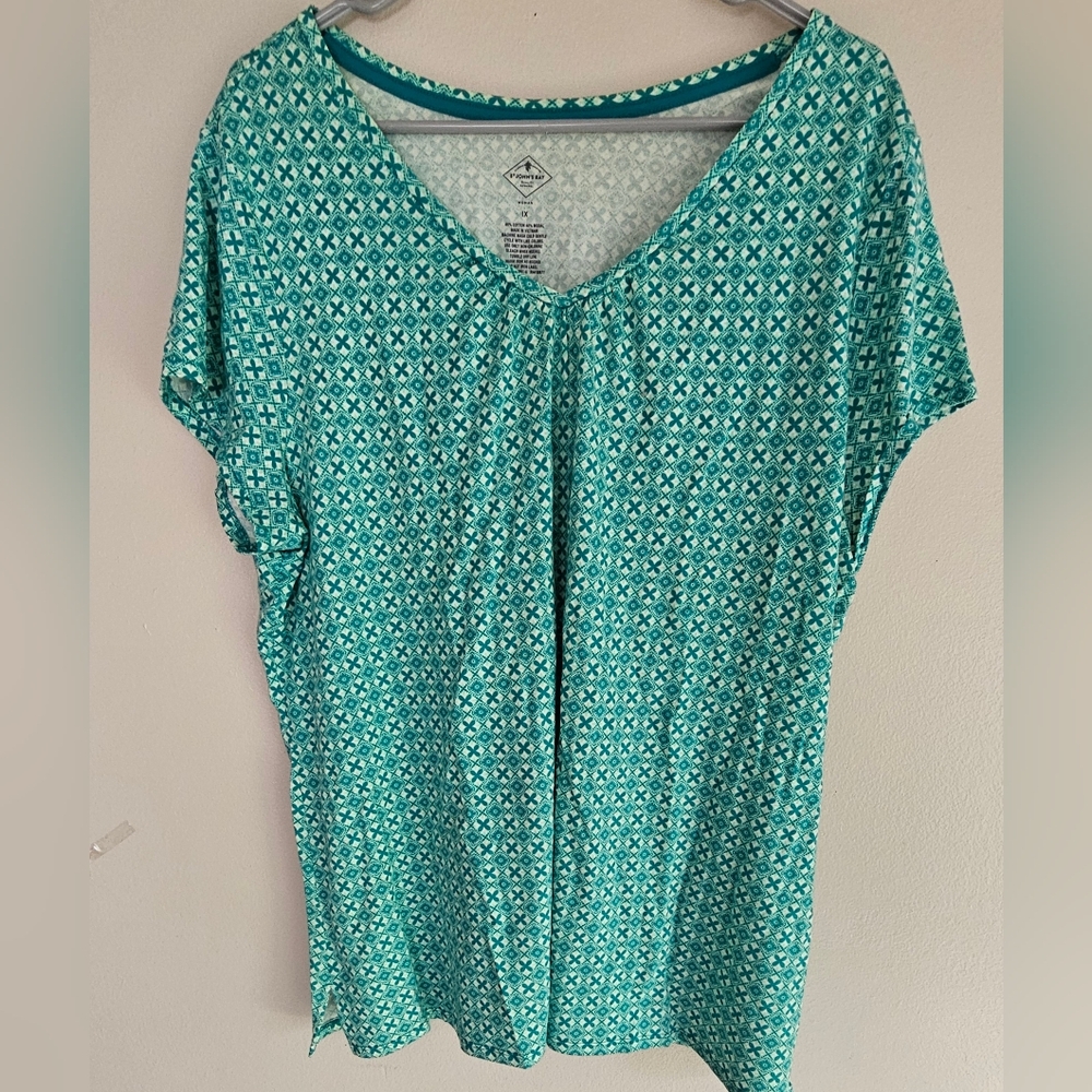 St. John's Bay Green Relaxed Short Sleeve Blouse